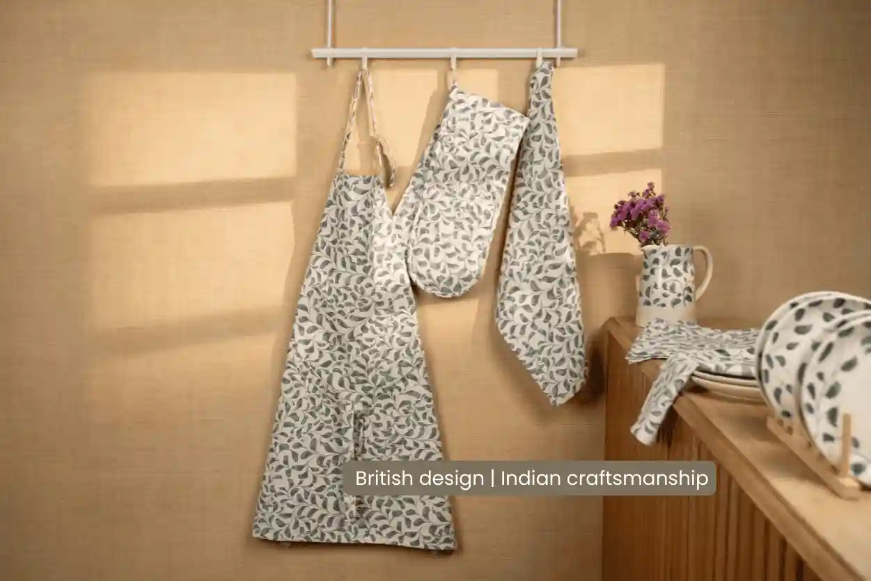 Scroll 100% Cotton Apron Adjustable Neck, Long Waist Ties & 2 Front Pockets | Lovable Blue 