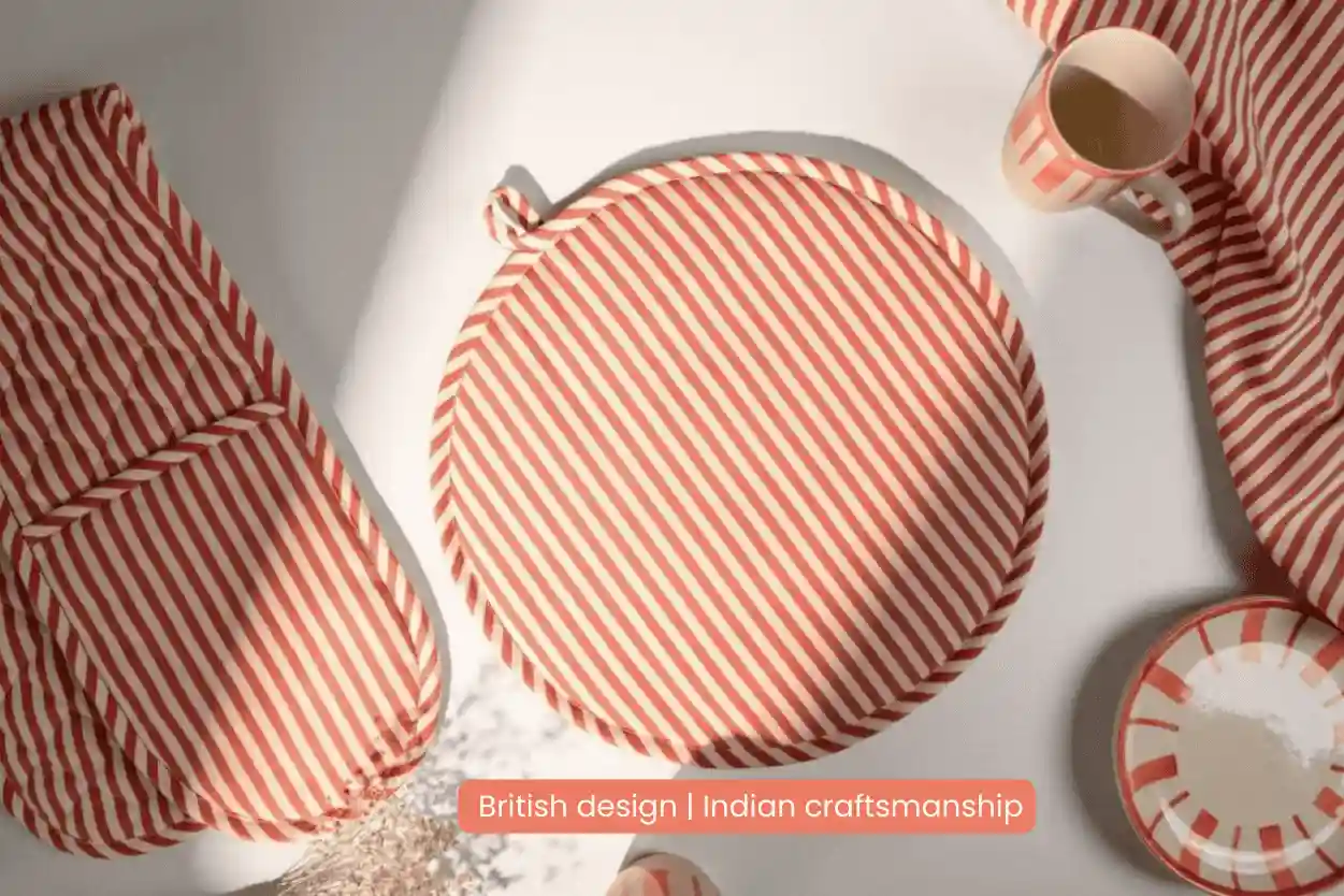 Striped 100% Cotton Hob Cover with Terry Towelling Base | Beautiful Rose 