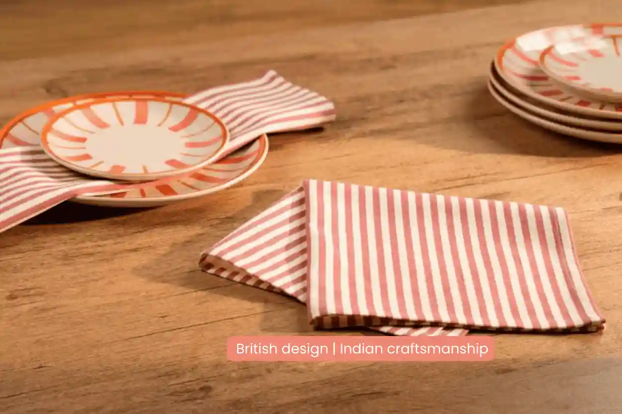Striped 100% Cotton Set of 4 Reusable Cloth Napkins | Beautiful Rose 