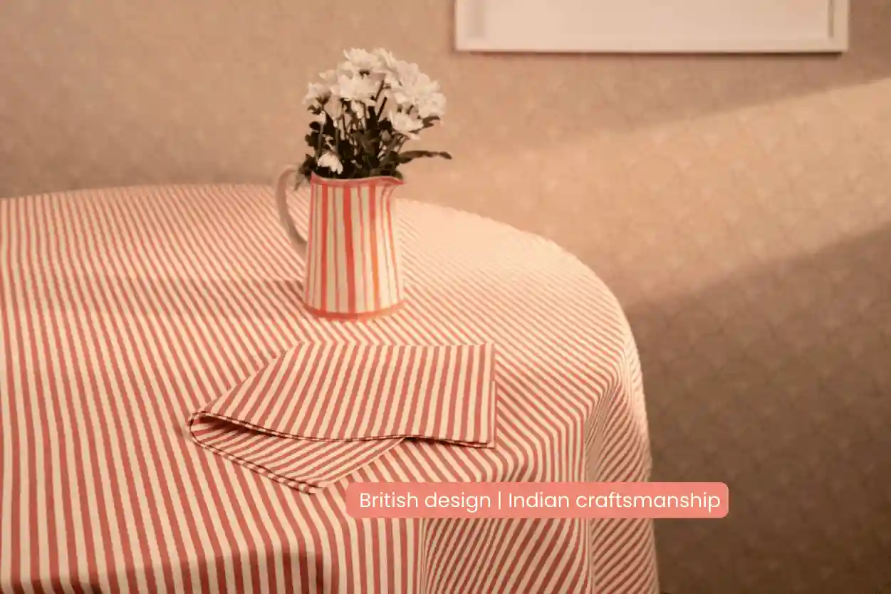 Striped 100% Cotton Everyday Reusable Tablecloth | Beautiful Rose 