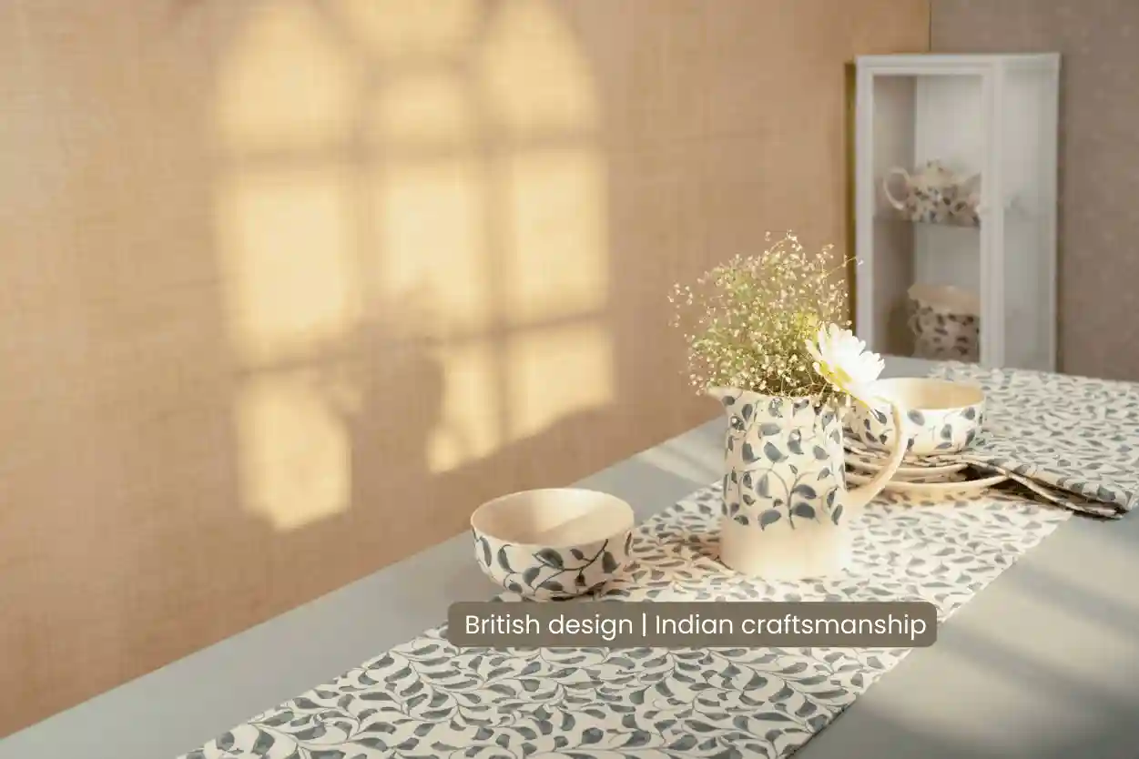 Scroll 100% Cotton Everyday Reusable Table Runner | Lovable Blue 