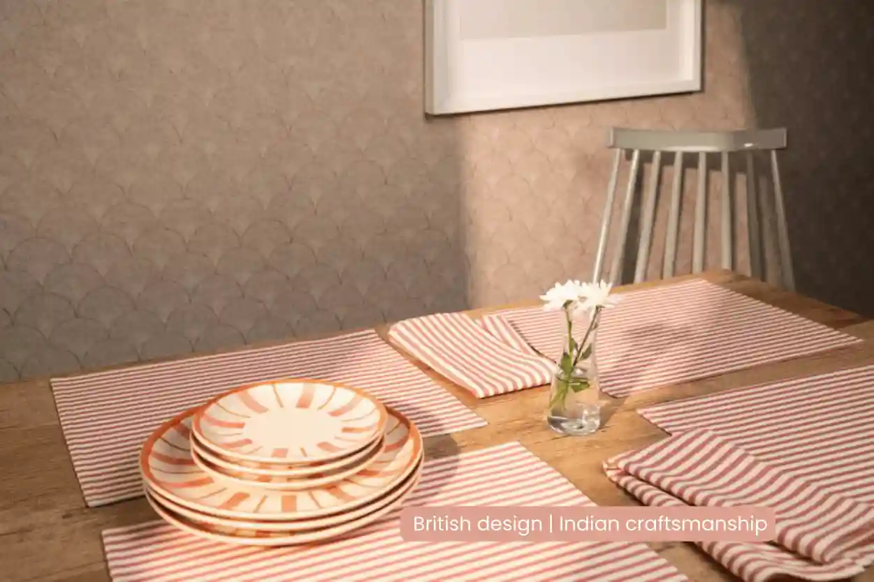 Striped 100% Cotton Set of 2 Reusable Placemats | Beautiful Rose 