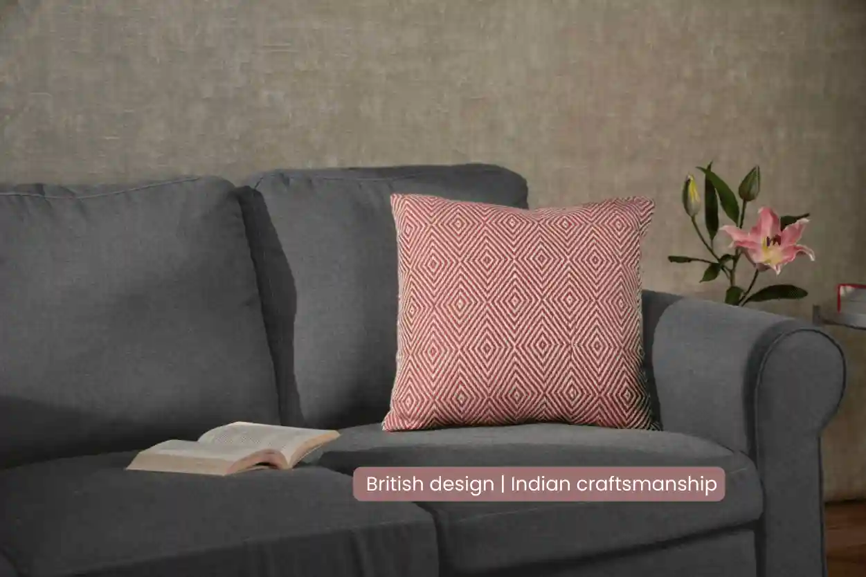 Diamond Red Handwoven Cushion Recycled Plastic (with Pad) 