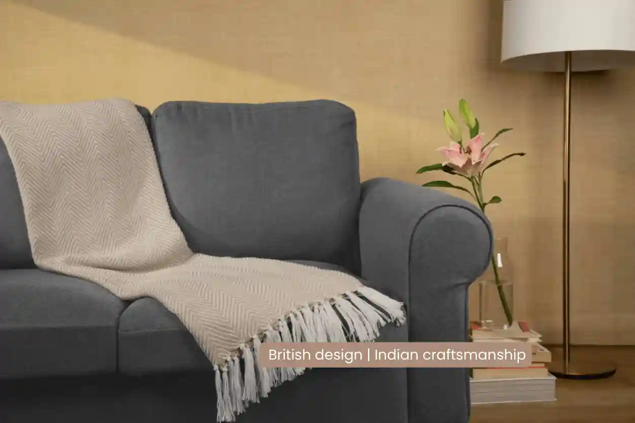 Chevron Grey Handwoven Throw Recycled Plastic Bottles 