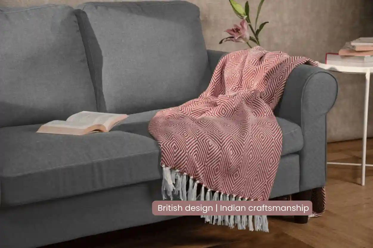 Diamond Red Handwoven Throw Recycled Plastic Bottles 