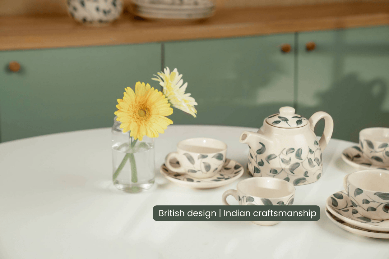 Scroll 1,200ml Handmade & Hand Painted Stoneware Teapot | Lovable Blue 