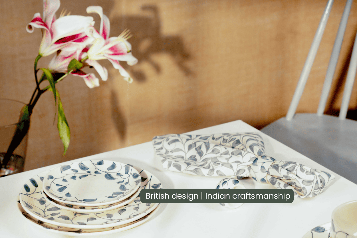 Scroll Handmade & Hand Painted Stoneware Side Plates Set of 4 | Lovable Blue 