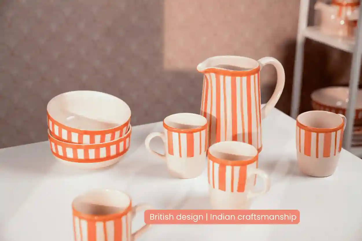 Striped Handmade & Hand Painted Stoneware Jug 1500ml | Beautiful Rose 