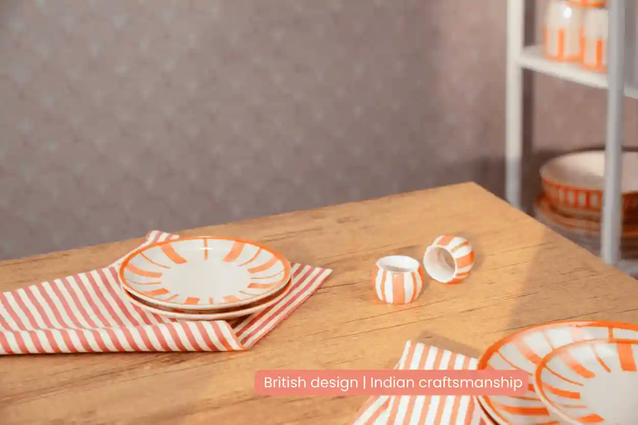 Striped Handmade Stoneware Napkin Rings Set of 4 | Rose Pink 