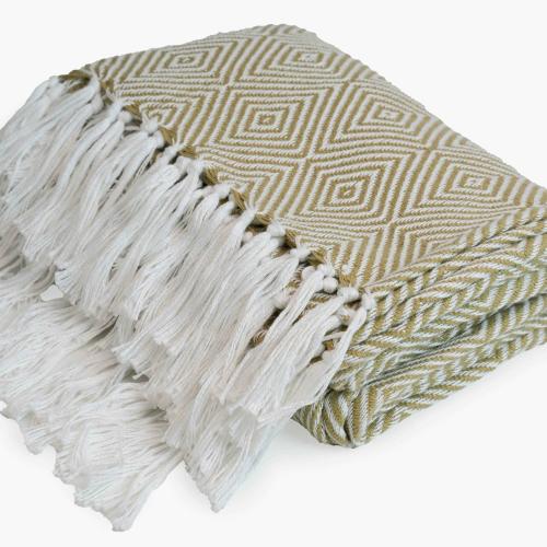 Diamond Green Handwoven Throw Recycled Plastic Bottles 