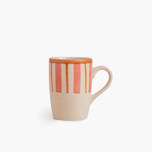 Striped Handmade & Hand Painted Stoneware Set of 4 Mugs | Beautiful Rose 