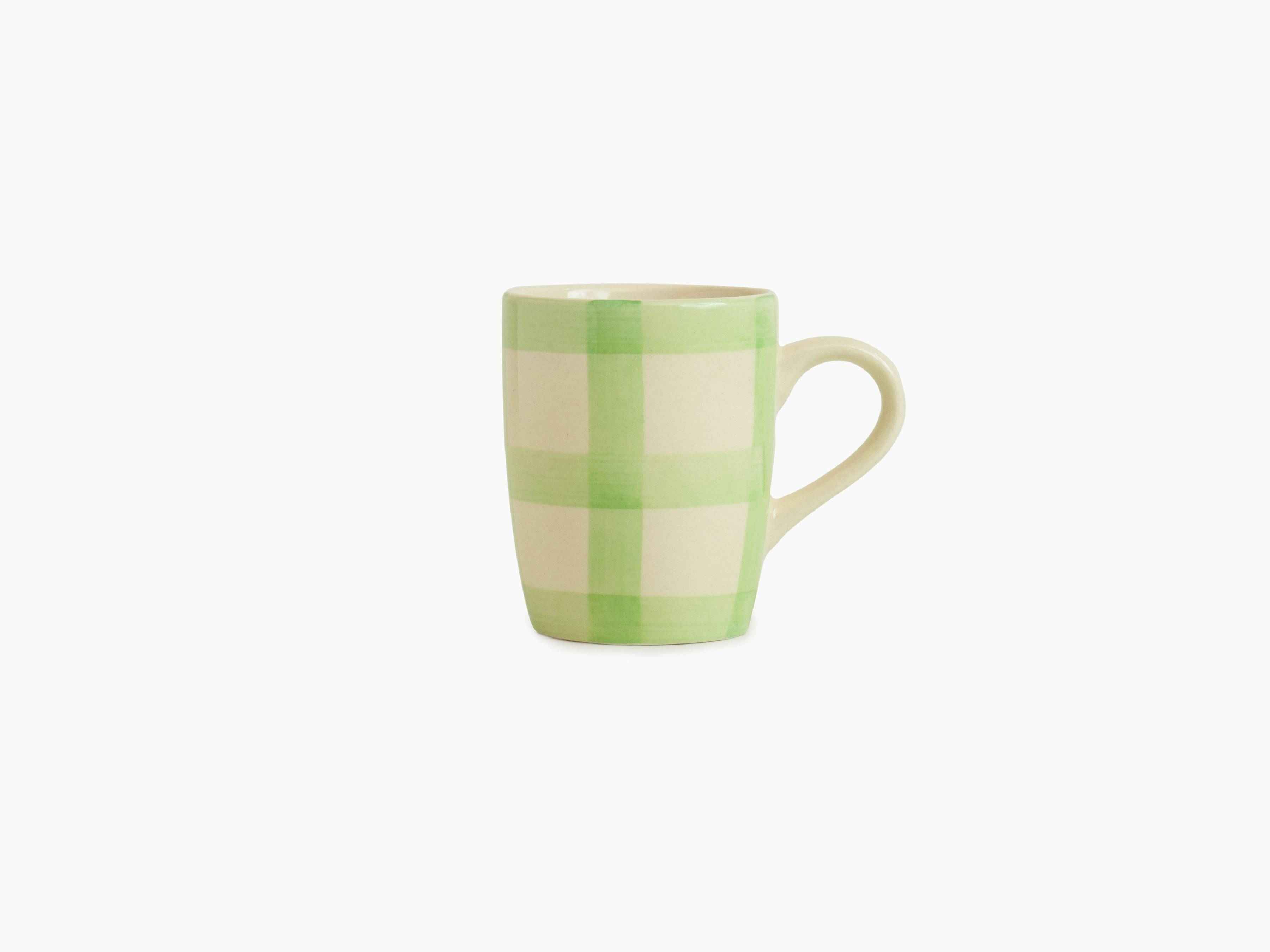 checked-handmade-hand-painted-stoneware-mugs-set-of-4-lively-green