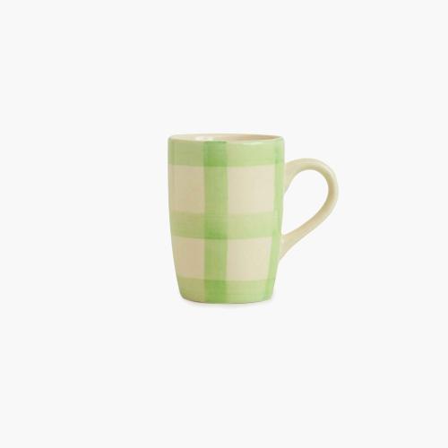 Checked Handmade & Hand Painted Stoneware Set of 4 Mugs | Lively Green 